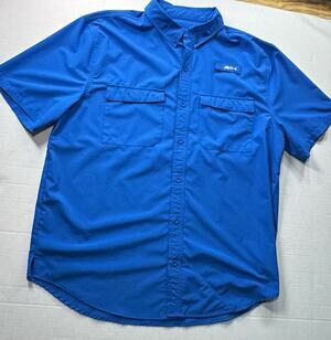 Silver Bait Mens Blue Short Sleeve Button Front Fishing Shirt Pockets L